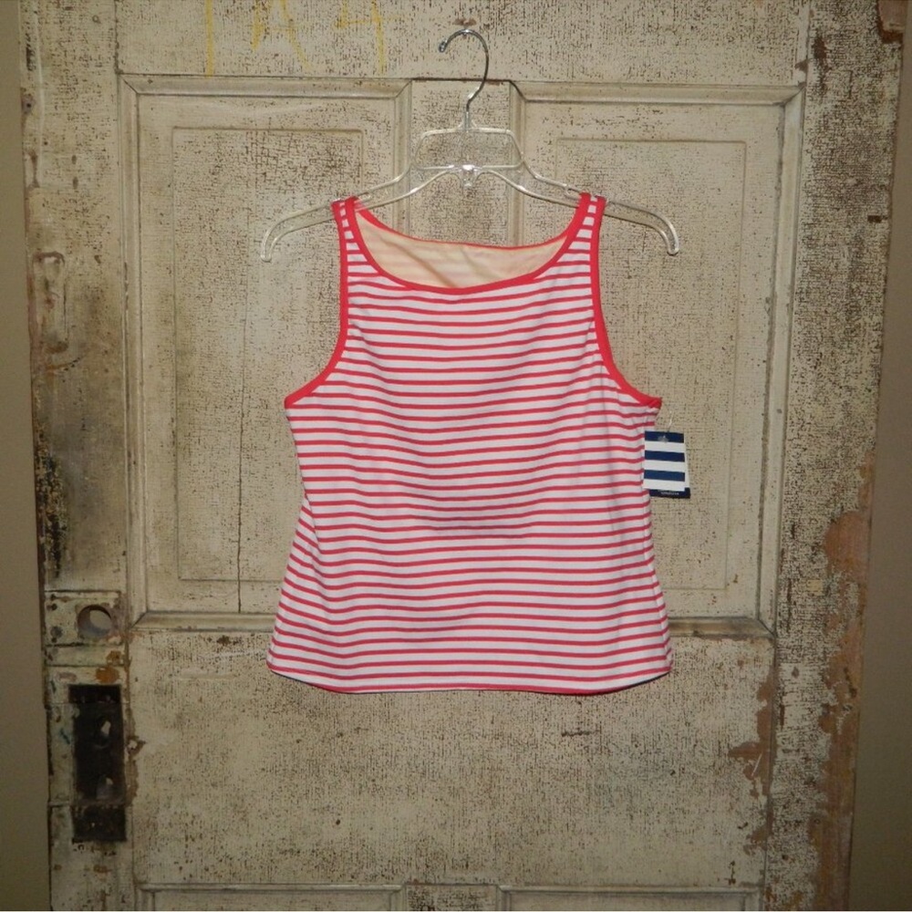 Lands' End Red and White Striped Women's Swim Tank Top